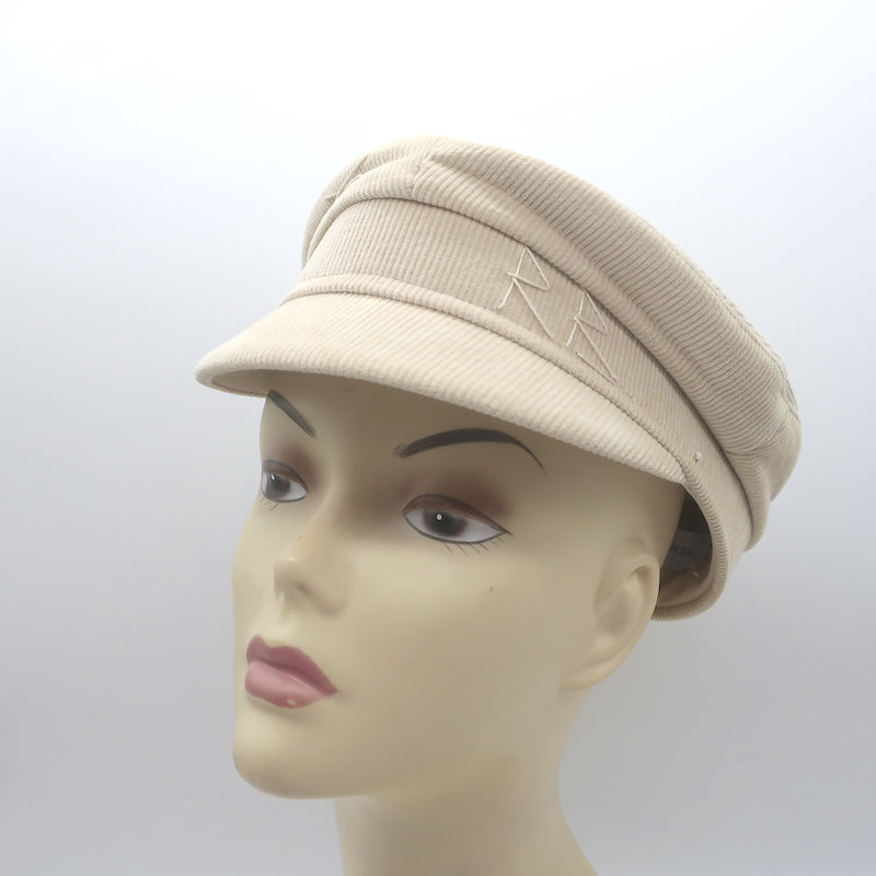 Ruslan Baginskiy Monogram Baker Boy Cap Ecru Corduroy Size Small