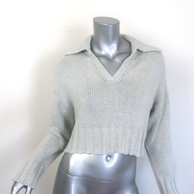 SABLYN Julie collared cropped sweater in light gray cotton-cashmere, authentic pre-owned size Small