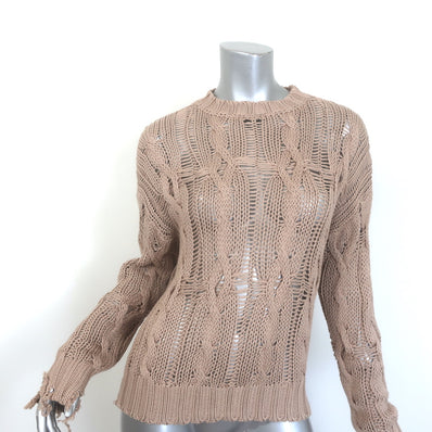 SABLYN Mitzy distressed cable-knit sweater, beige cotton-silk-cashmere blend, gently pre-owned luxury.