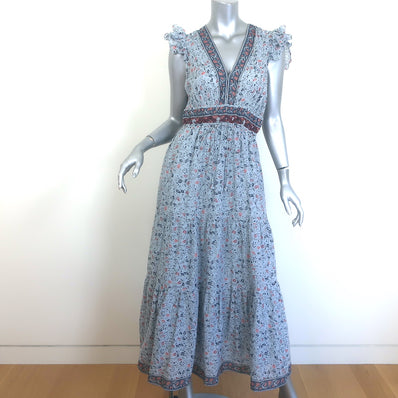 SAYLOR Brisa Flutter Sleeve Midi Dress Light Blue Floral Print Cotton Size Small