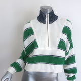 STAUD Hampton Striped Half-Zip Cropped Sweater 