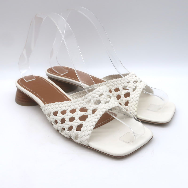 STAUD Simone Crochet Leather Slide Sandals 