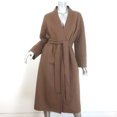 'S Max Mara Calla Belted Wrap Coat Brown Felted Wool Size US 4