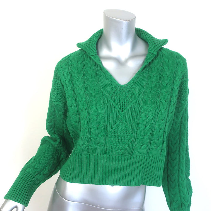 Sablyn Anaya Collared Cable Knit Sweater Green 