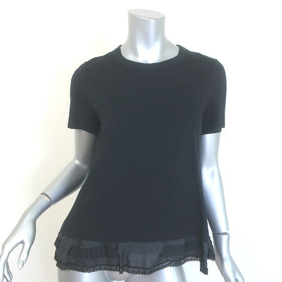 Sacai Crochet Lace-Trim Pleated Hem T-Shirt 