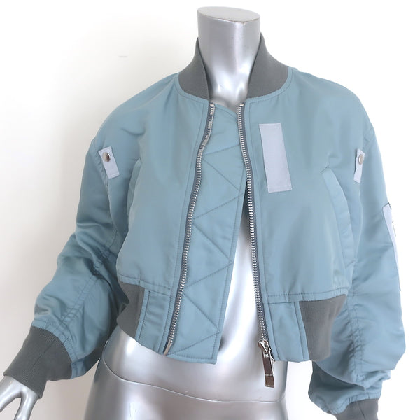 Sacai Cropped MA-1 Padded Bomber Jacket Light Blue Nylon