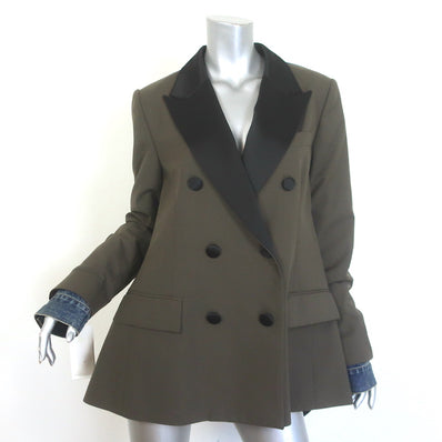 Sacai Denim-Back Double Breasted Suiting Jacket Olive Wool-Blend Size 4