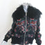 Sacai Lamb Fur Collar Floral-Embroidered Bomber Jacket Black Size 1