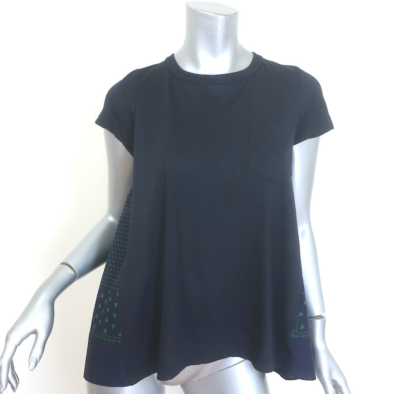 Sacai Luck tiered-back tee, black linen-blend cap-sleeve top, authentic pre-owned, gently worn