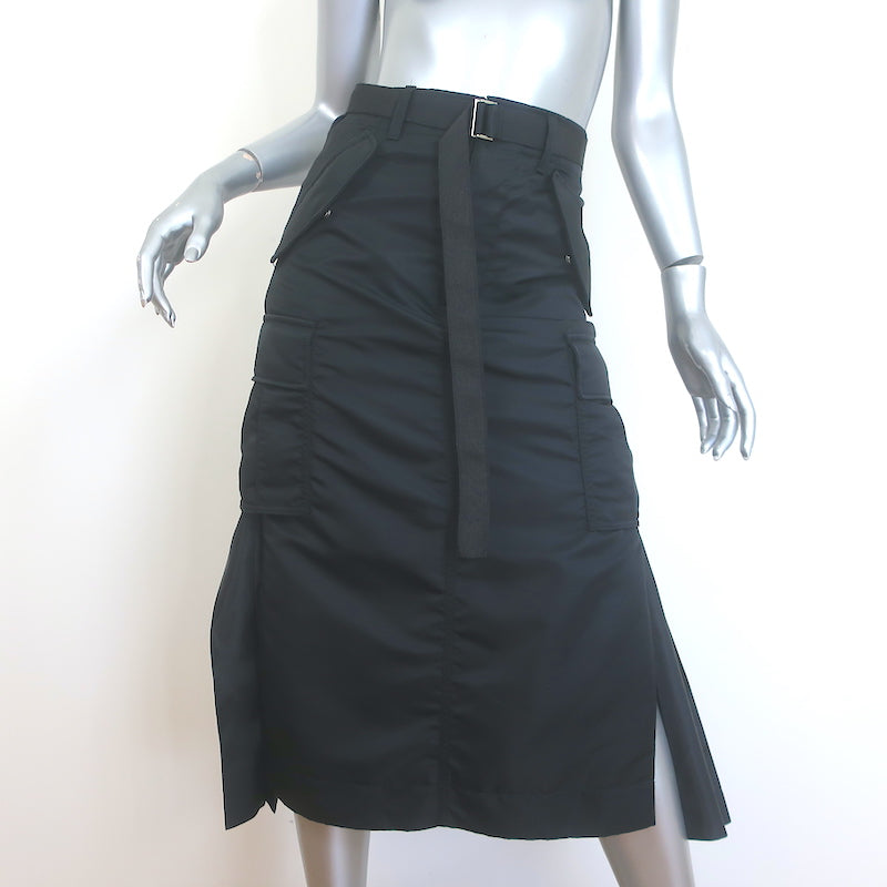 Sacai Pleated-Back Belted Cargo Midi Skirt 