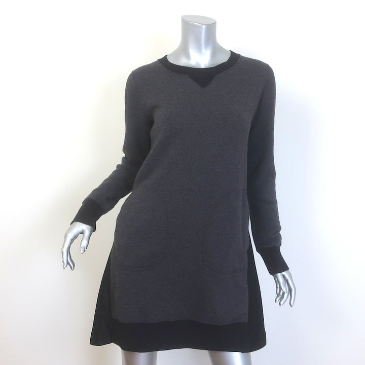 Sacai Pleated-Back Mini Sweatshirt Dress Charcoal &amp; Black Size 2