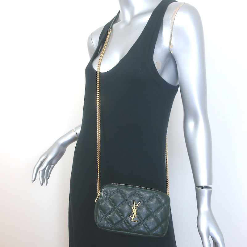Saint Laurent Becky Quilted Double Zip Pouch Dark Green