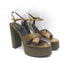 Saint Laurent Bianca 125 Crisscross Platform Sandals Olive Brown Satin Size 40