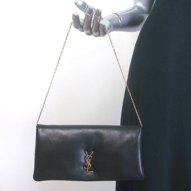 Saint Laurent Calypso Mini Chain Strap Bag Black Padded Lambskin Leather