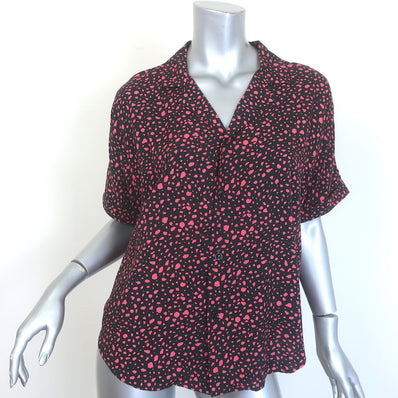 Saint Laurent Camp Collar Short Sleeve Shirt Black/Pink Dot Print Size 38