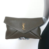 Saint Laurent Cassandre Large Envelope Pouch Light Musk Leather Clutch NEW