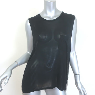 Pre-owned Saint Laurent chain-embellished open-side tank in black silk jersey, authentic luxury, Size S