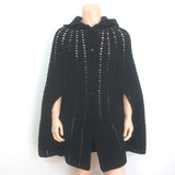 Saint Laurent Crocheted Hooded Cape Black Virgin Wool Size Large