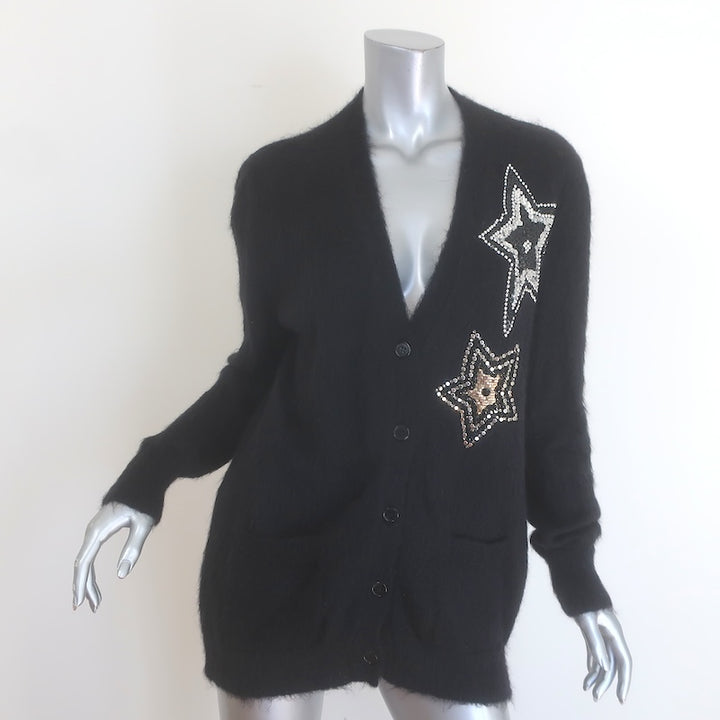 Saint Laurent Crystal Star Fuzzy Knit Cardigan 