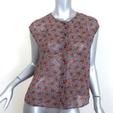 Saint Laurent Floral Print Sleeveless Button Down Top Multi Silk Chiffon Size 38