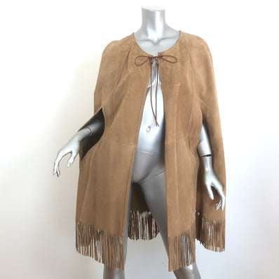 Saint Laurent Fringed Suede Cape Camel Size 48 NEW
