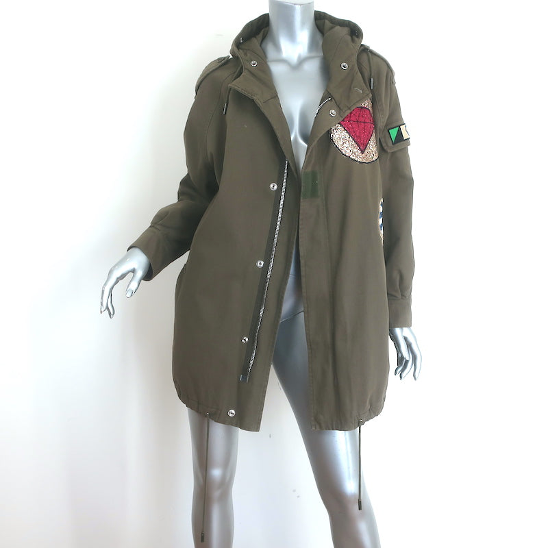 Saint Laurent Glitter Patch Military Parka Jacket Army Green Size 36