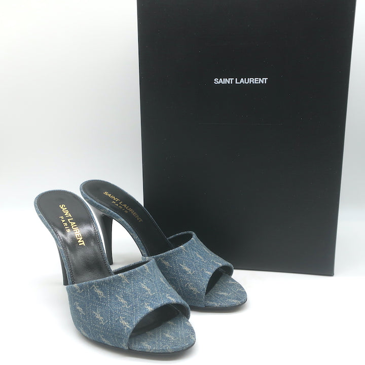 Saint Laurent LA 16 Monogram Denim Mules Size 35.5 
