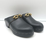 Saint Laurent Le Maillon Chain-Embellished Clogs Black Leather Size 40
