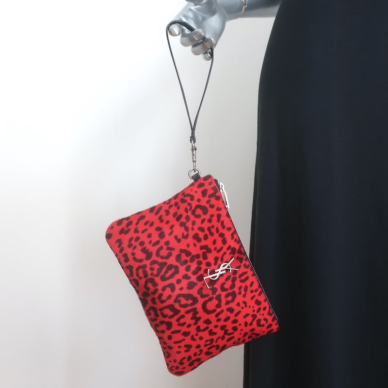 Saint Laurent Leopard Print Pony Hair Small Wristlet