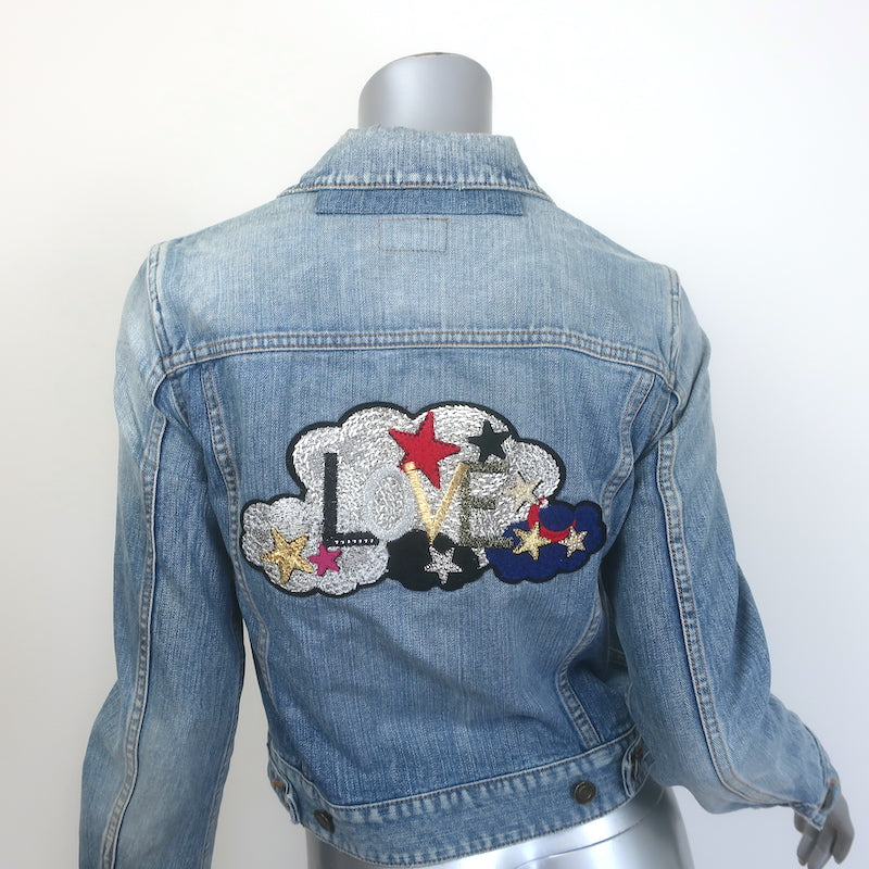 Saint Laurent Love-Embroidered Jean Jacket Classic Blue