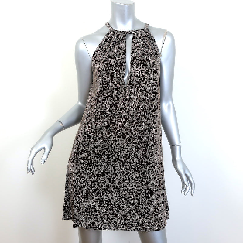 Saint Laurent Micro-Studded Mini Halter Dress Rose Gold/Black Size Extra Small