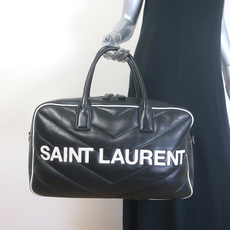 Saint Laurent Miles Logo Duffle Bag BlackQuilted Leather Large Crossbody