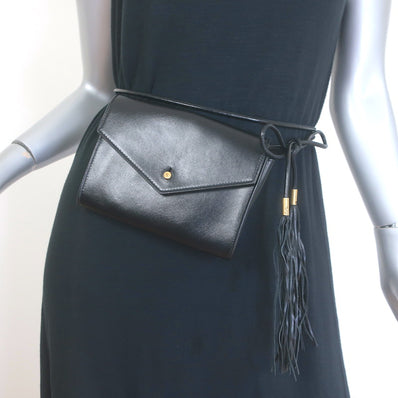 Saint Laurent Mini Envelope Tassel Crossbody Black Leather Belt Bag