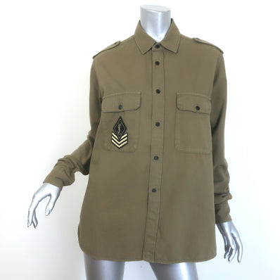 Saint Laurent Oversized Army Shirt Khaki Stone Wash Cotton Size Small