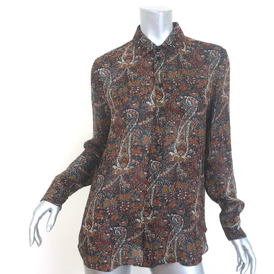 Saint Laurent Paisley Print Button Down Shirt Brown/Multi Crepe Size 40