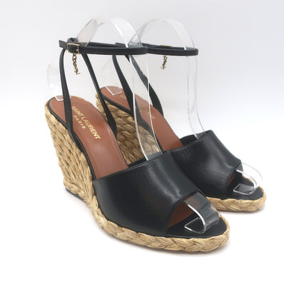 Saint Laurent Paloma 95 Espadrille Wedge Sandals Black 