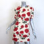 Saint Laurent Rose Print Jacquard Short Sleeve Mini Dress Ivory/Red Size 36