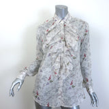 Saint Laurent Ruffle Blouse White Floral Print Cotton