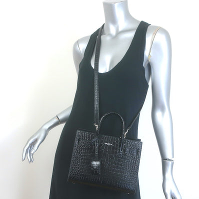 Saint Laurent Sac De Jour Nano Tote Black Croc-Embossed 