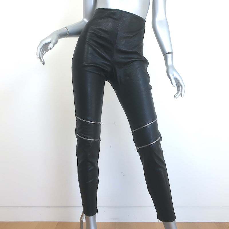 Saint Laurent Stretch Leather Zipper Leggings Black Size 42