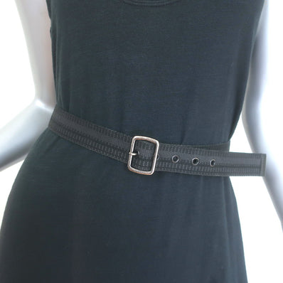 Saint Laurent Striped Canvas Belt Black/Gray Size Extra Small