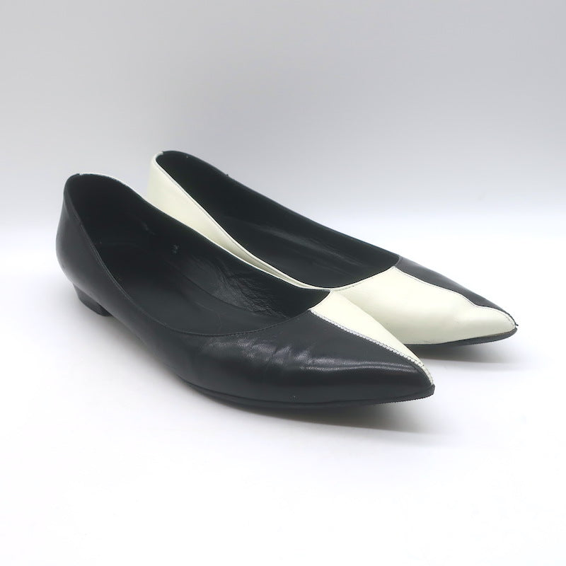 Saint Laurent Two-Tone Pointed Toe Ballet Flats Black & Cream 