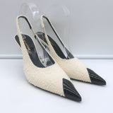 Saint Laurent Vesper Boucle Tweed Cap Toe Slingback Pumps Cream/Black Size 38