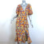 Saloni Olivia Off the Shoulder Ruffled Midi Dress Marigold Printed Silk Size US 6 NEW