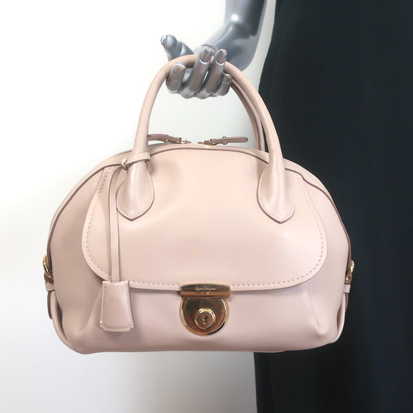 Salvatore Ferragamo Fiamma Medium Top-Handle Bag Bisque Leather