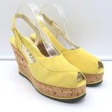 Salvatore Ferragamo Ida Cork Platform Wedge Sandals Yellow Suede Size 38.5