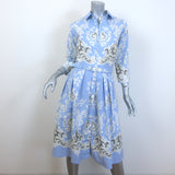 Samantha Sung Belted Shirtdress Light Blue Printed Stretch Cotton Size 8