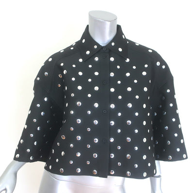 Sandro Galaxy Studded Faille Cropped Button Down Shirt 