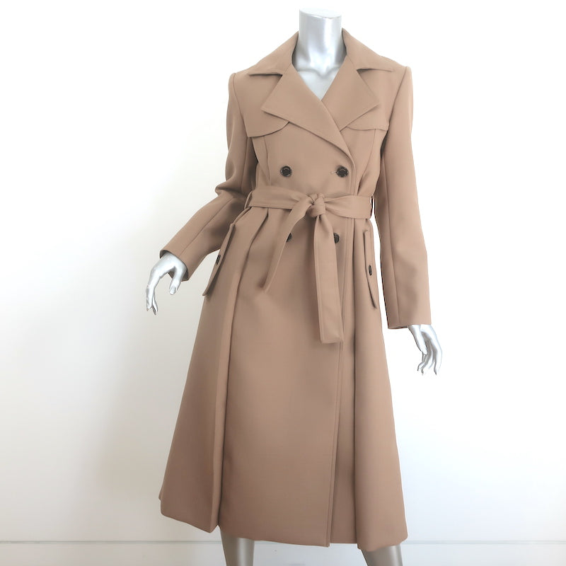Sandro Pleated Long Trench Coat Camel Wool-Blend Size 36