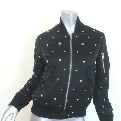 Sandro Silencio Studded Satin Bomber Jacket Black Size 1